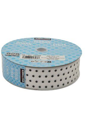 Kirkland Signature Grosgrain Ribbon White Black Polka Dots 50yds 1.5in Wire Edge
